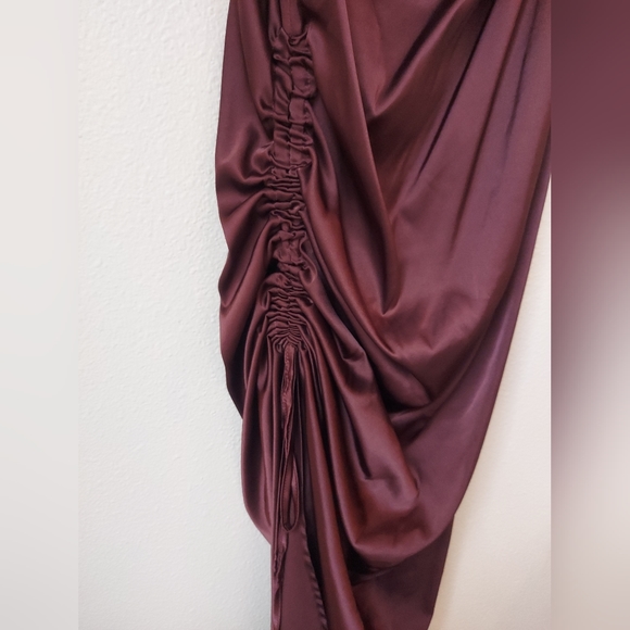 Sexy Lyaner Brown Satin Feel Cowl Neck Sleeveless with Adjustable Ruching Side - Picture 5 of 8